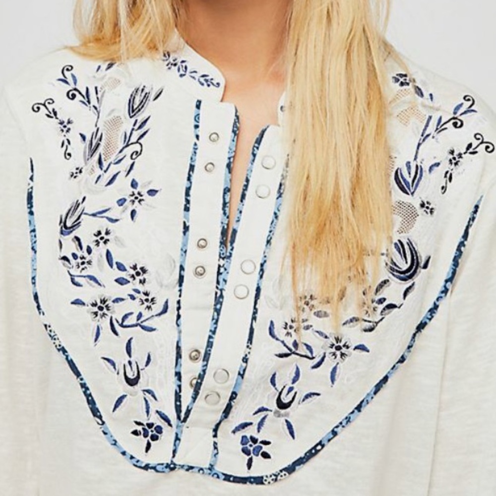 NWOT FREE PEOPLE SUNDANCE KID WESTERN HENLEY TOP size XS - Picture 3 of 11
